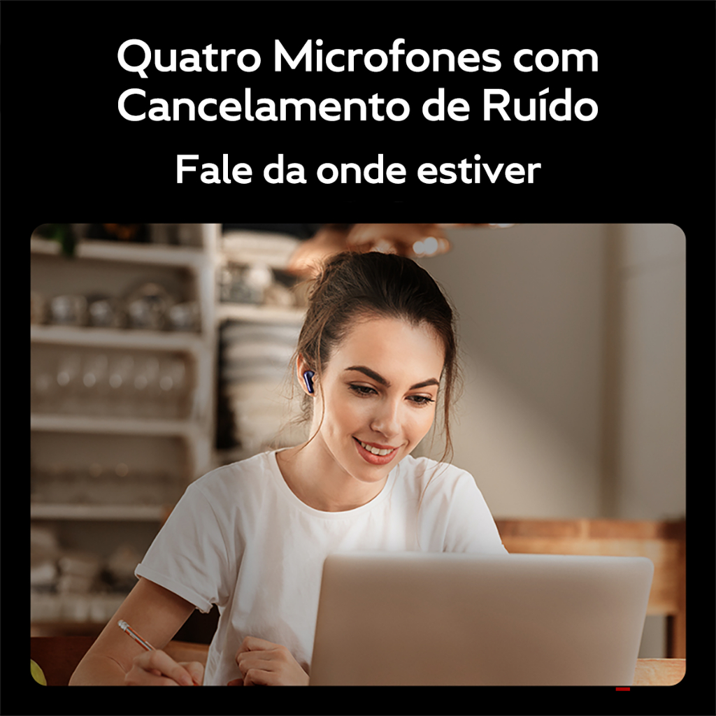 Fone de Ouvido QCY T13X ENC Sem Fio Bluetooth TWS 5.3, proteção IPX5, 30 h de Reprodução