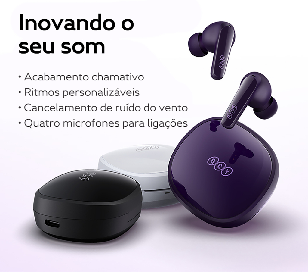 Fone de Ouvido QCY T13X ENC Sem Fio Bluetooth TWS 5.3, proteção IPX5, 30 h de Reprodução