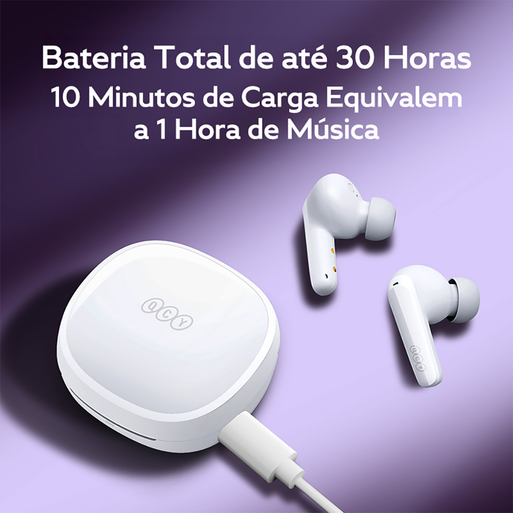 Fone de Ouvido QCY T13X ENC Sem Fio Bluetooth TWS 5.3, proteção IPX5, 30 h de Reprodução