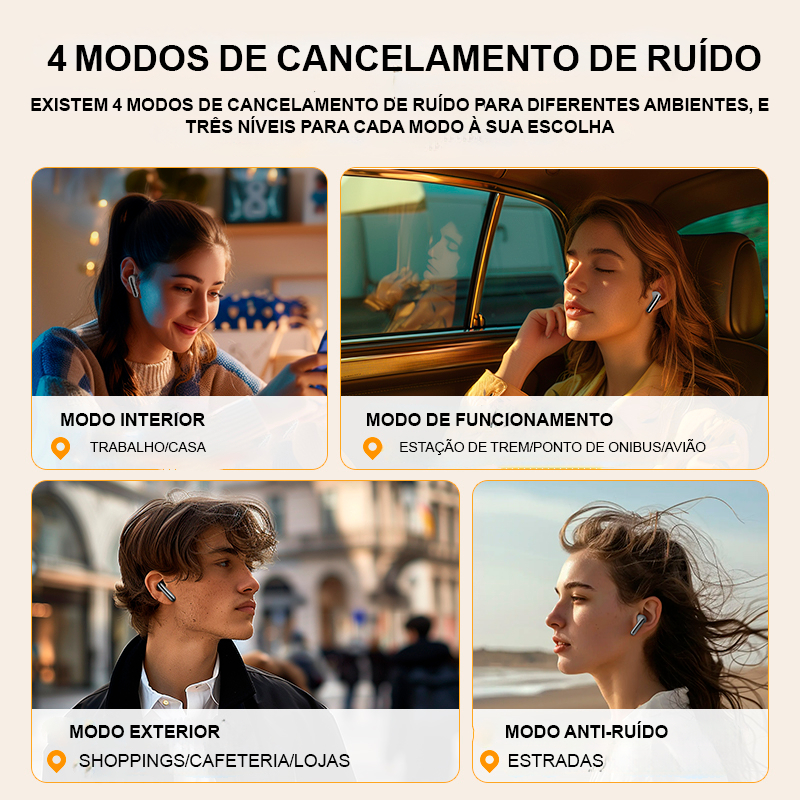 Fone de Ouvido QCY HT08 Melobuds Pro ANC Sem Fio Bluetooth 5.3, IPX5. Som 360º, Hi-Fi, Modo Transparência