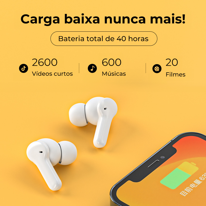 Fone de Ouvido QCY T13 ENC, Sem Fio Bluetooh 5.1, 4 Microfones Integrados