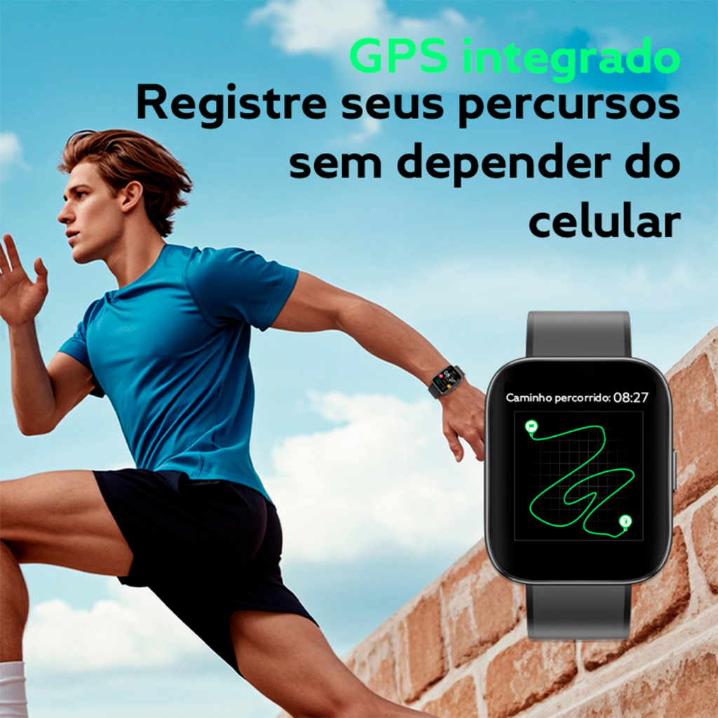Smartwatch QCY S9 Urban GS, GPS, +120 Modos de Esporte, 5ATM, Tela Amoled 1.95' Pol
