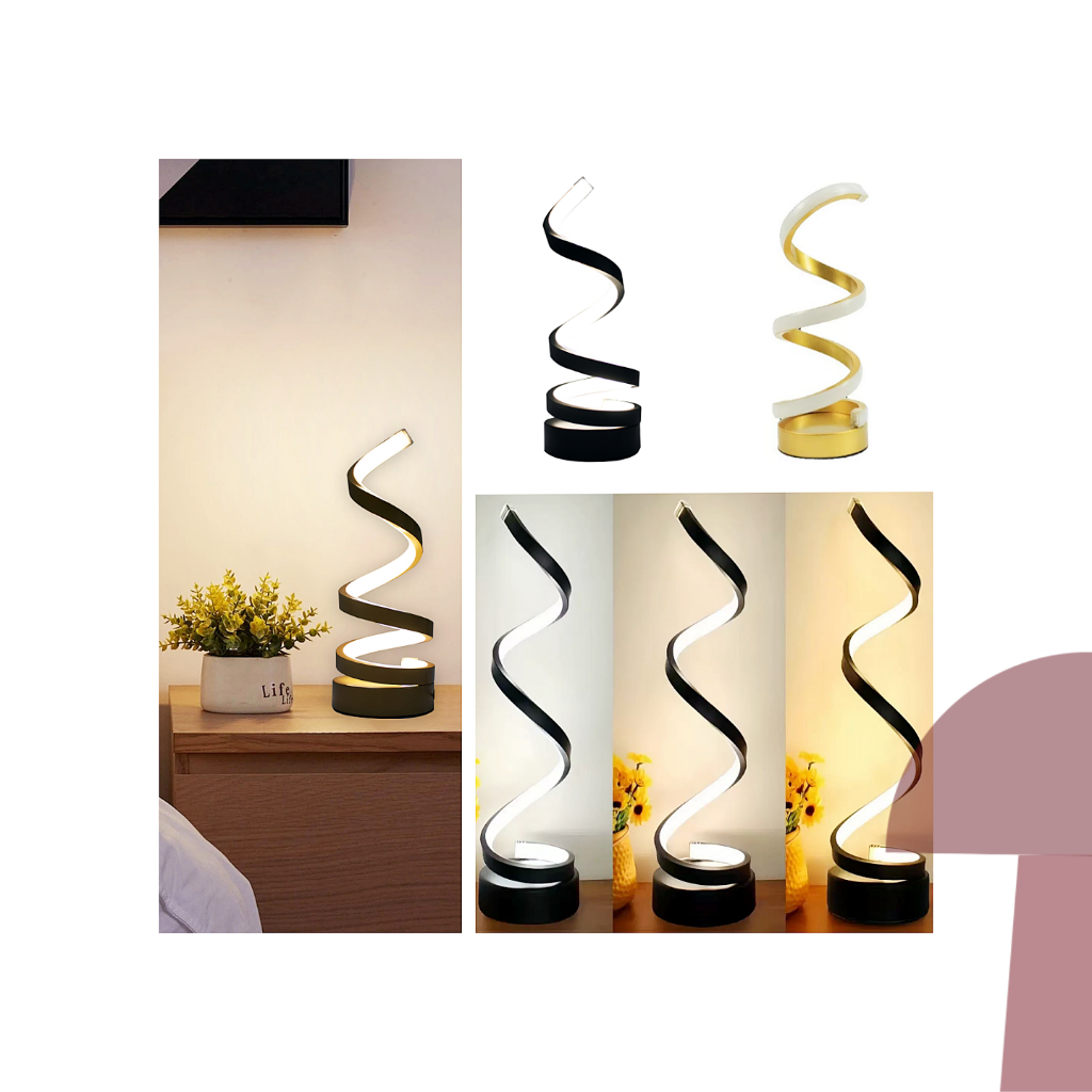 Abajur Moderno LED Minimalista 3 Cores Em 1 Luminária De Mesa Luz Noturno Espiral Cinderella Decor