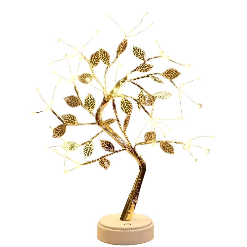 Luminaria Arvore LED Folhas Dourada para Casa Decoração do Quarto Iluminação de Mesa de Cabeceira